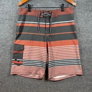 Ocean Current Swim Shorts Men's 32 Orange/Black Striped Drawstring Beachwear